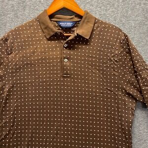 Polo Golf Ralph Lauren Mens Brown Polka Dot Pima Cotton Polo Shirt Size M